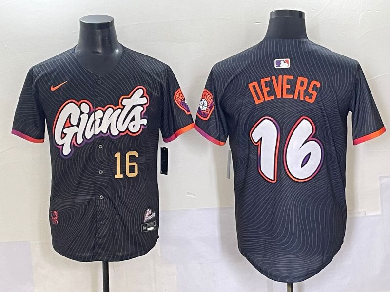 Men 2025 San Francisco Giants 16 Devers Black Joint Name Nike MLB Jersey style 4